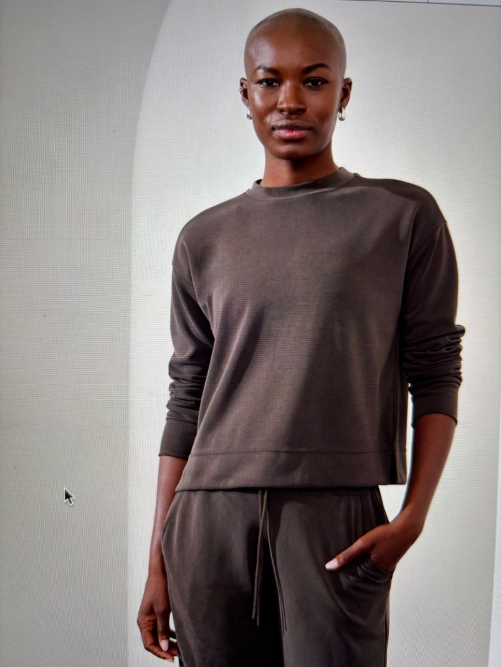 Athleta Seasoft Crew Neck Sweatshirt, Size L, Brown - Picture 3 of 5